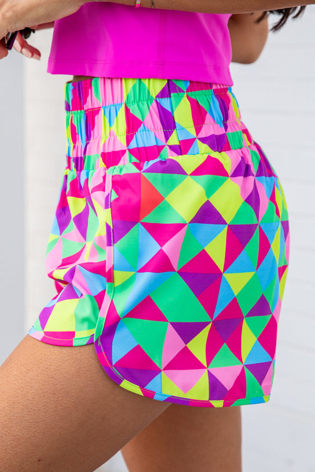 Multi Color Geometric Athletic Shorts