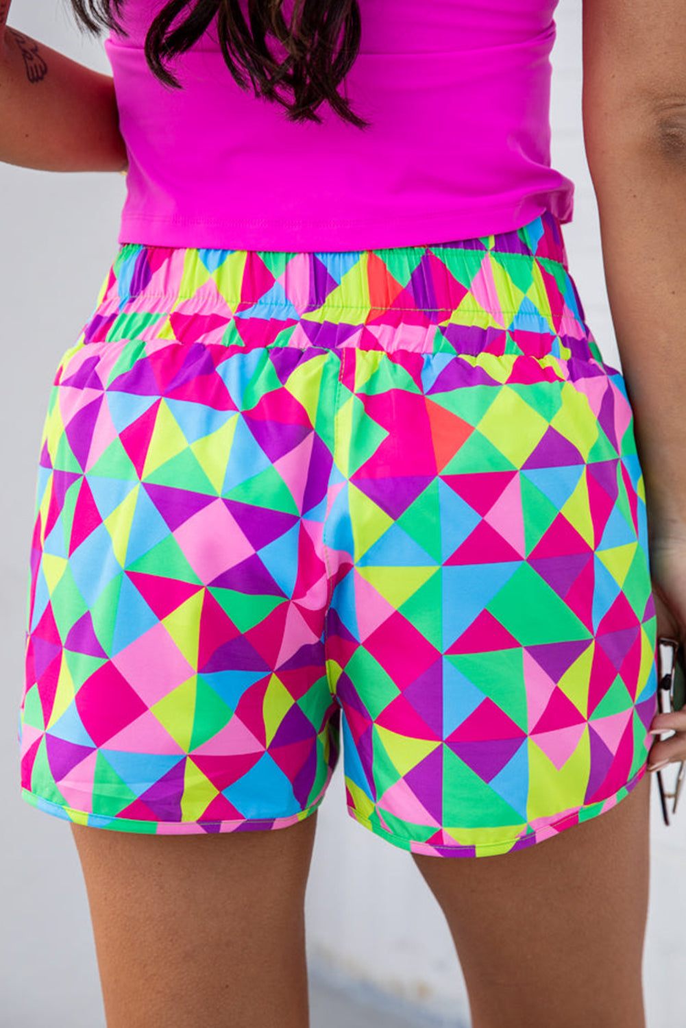 Multi Color Geometric Athletic Shorts