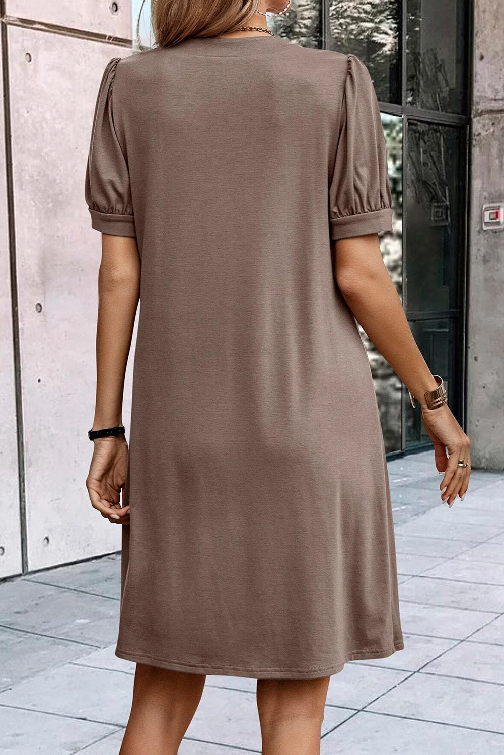 Pleated Puff Sleeve Dress