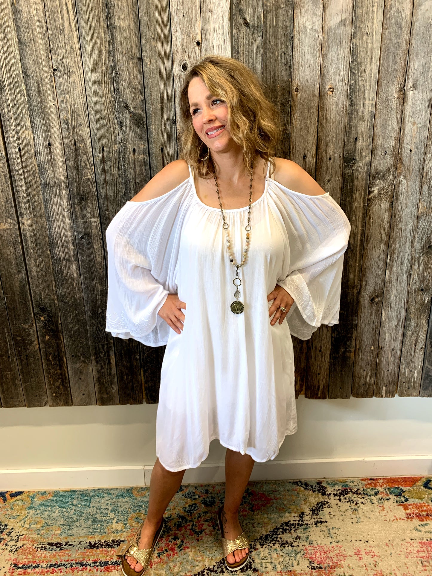 White solid cold shoulder dress
