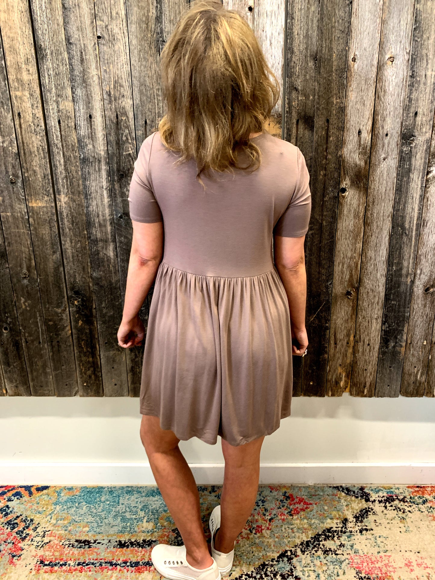 Brown Short Sleeve Tunic Dress