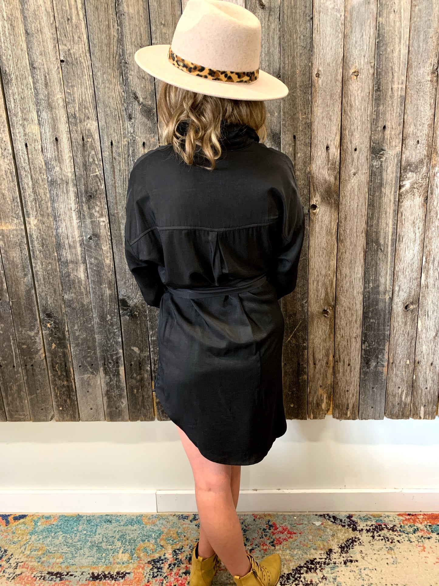 Black Belted Button Up Dress