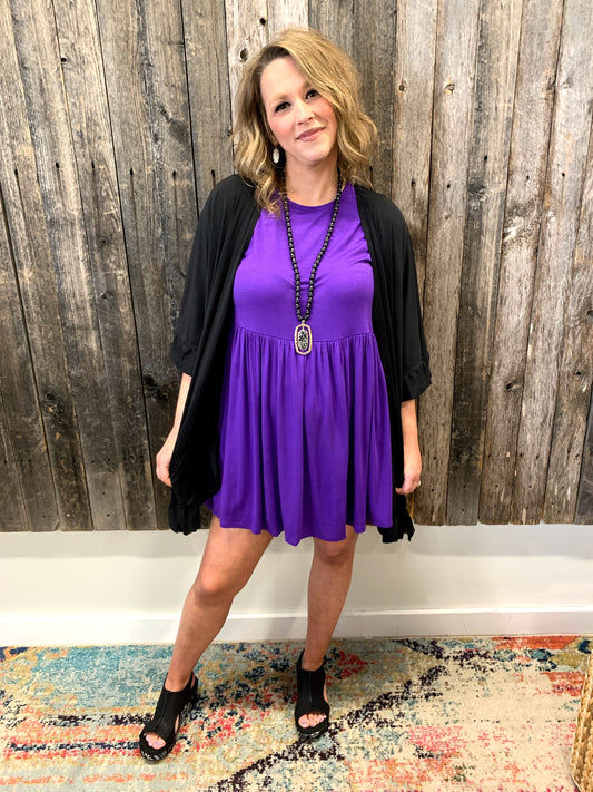 Purple Short Sleeve Tunic Dress