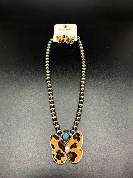 Leopard Butterfly Necklace w/ Earrings