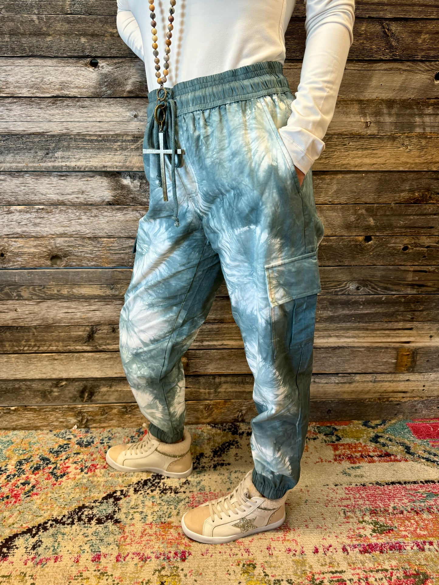 Charcoal Green Tye-Dye Cargo Joggers