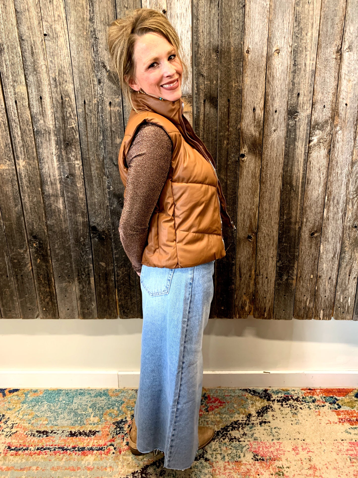 Camel Pleather Vest Kickin Colt Boutique