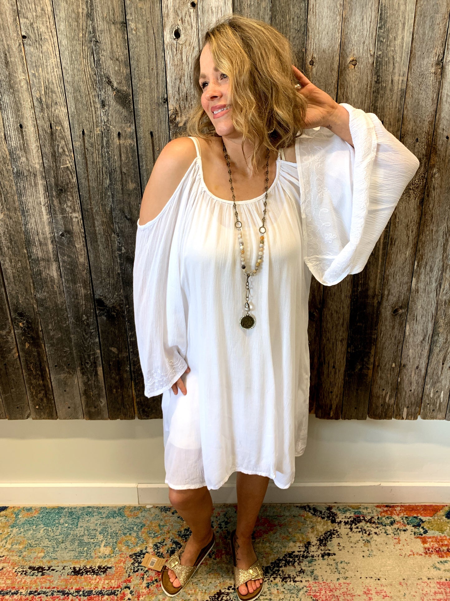 White solid cold shoulder dress