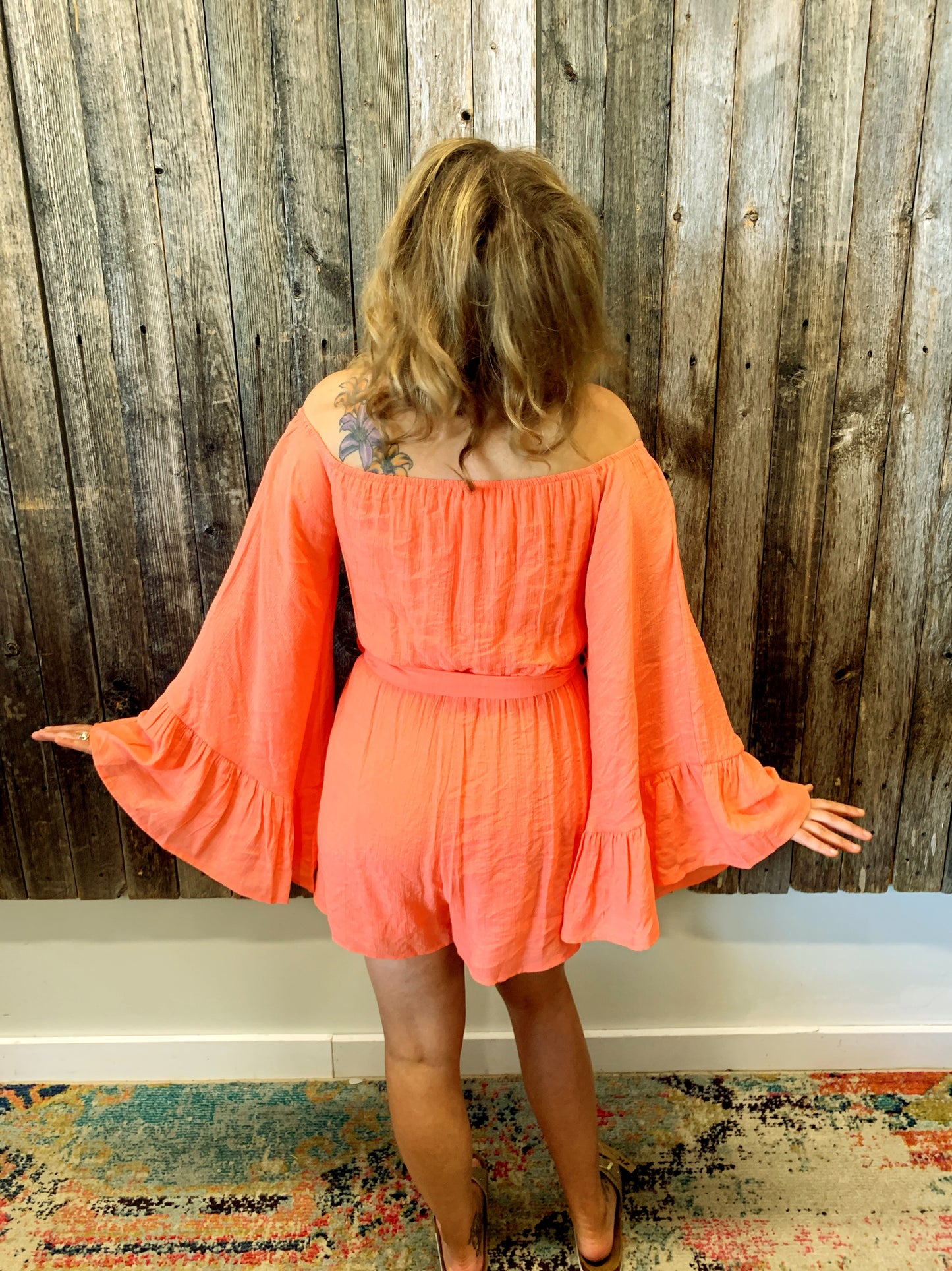 Coral Woven Romper Kickin Colt Boutique