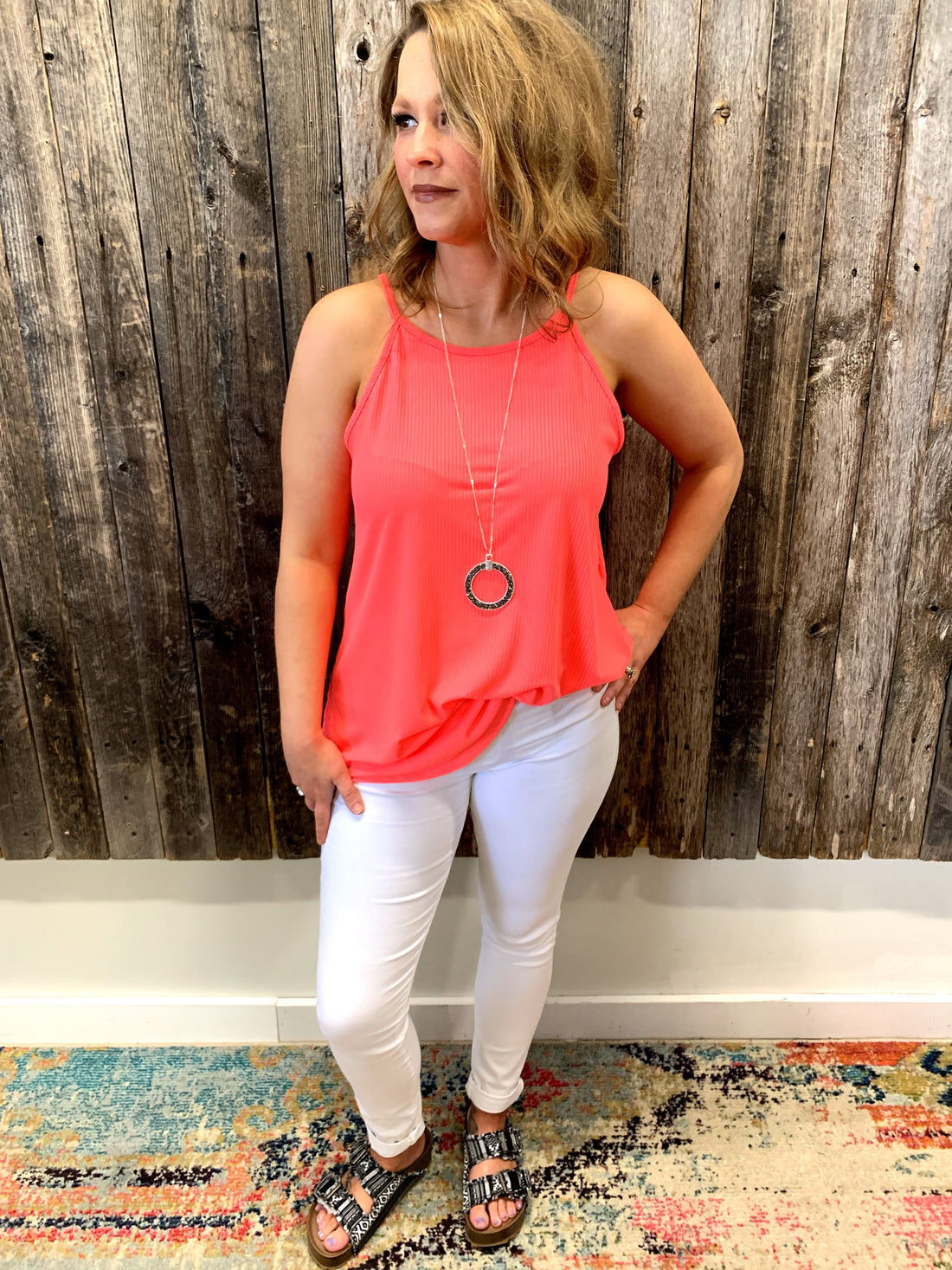 Neon Pink RIbbed Tank Kickin Colt Boutique