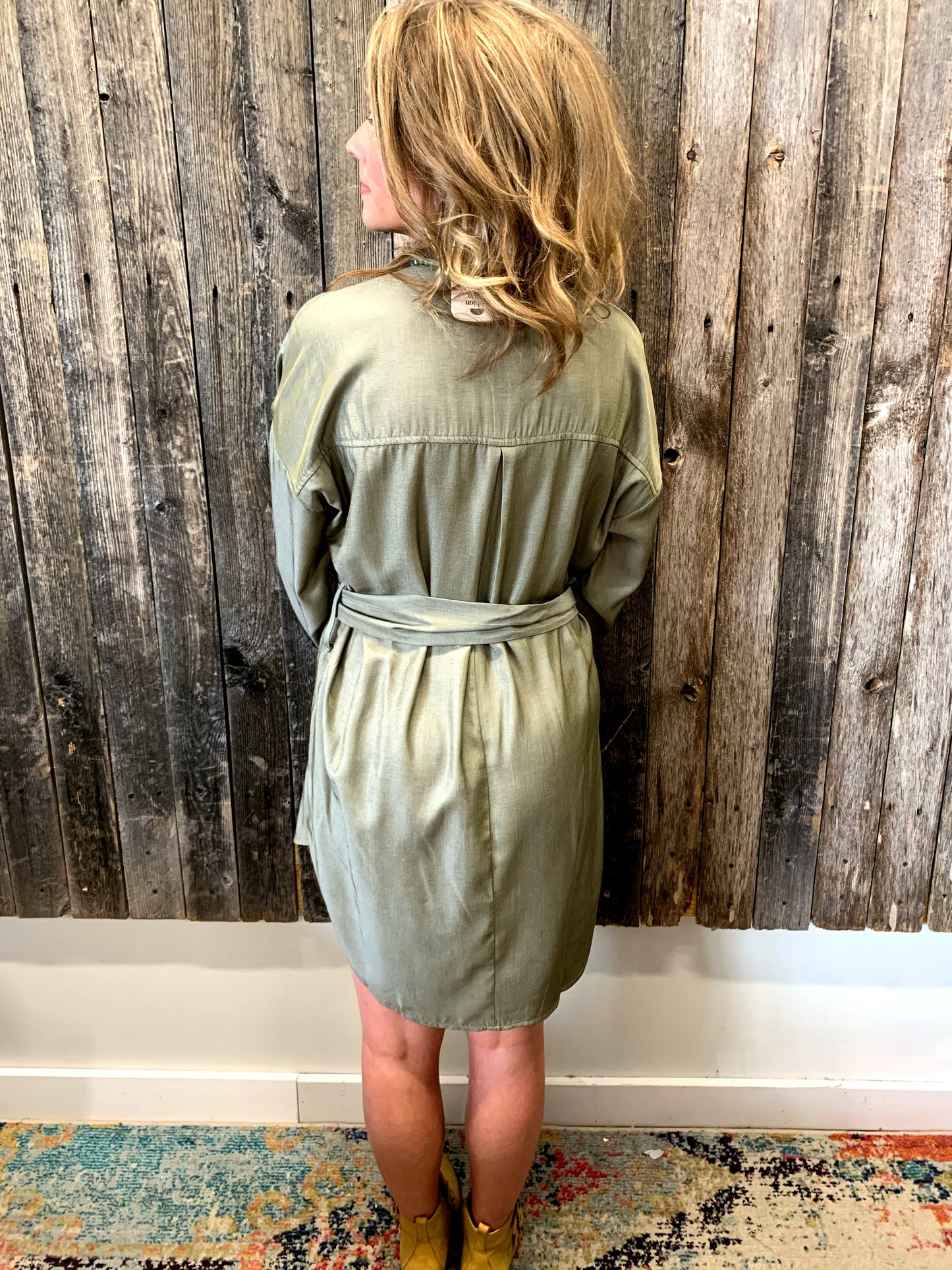 Olive Belted Button Up Dress